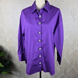 Forever 21 Sz Small Purple Button Down Shirt Tunic Length Rhinestone Buttons NWT